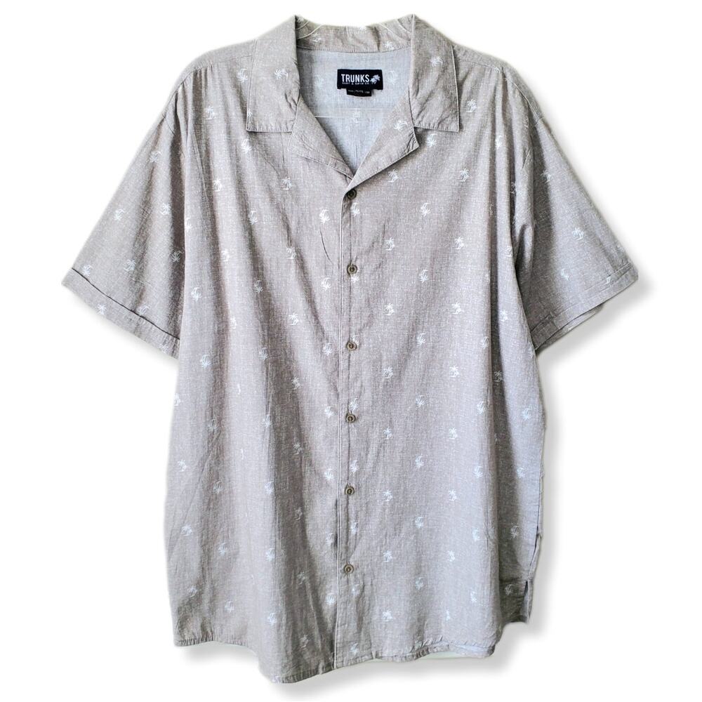 Men Beige Trunks Surf Swim Classic Button Ss Camp Shirt XL Casual Relaxed NEW